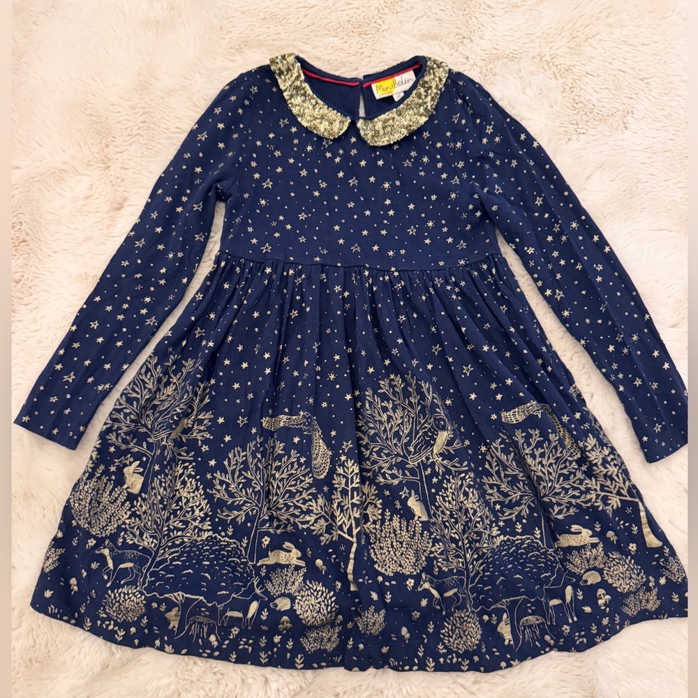 Navy Blue Gold Foil Woodland Dress